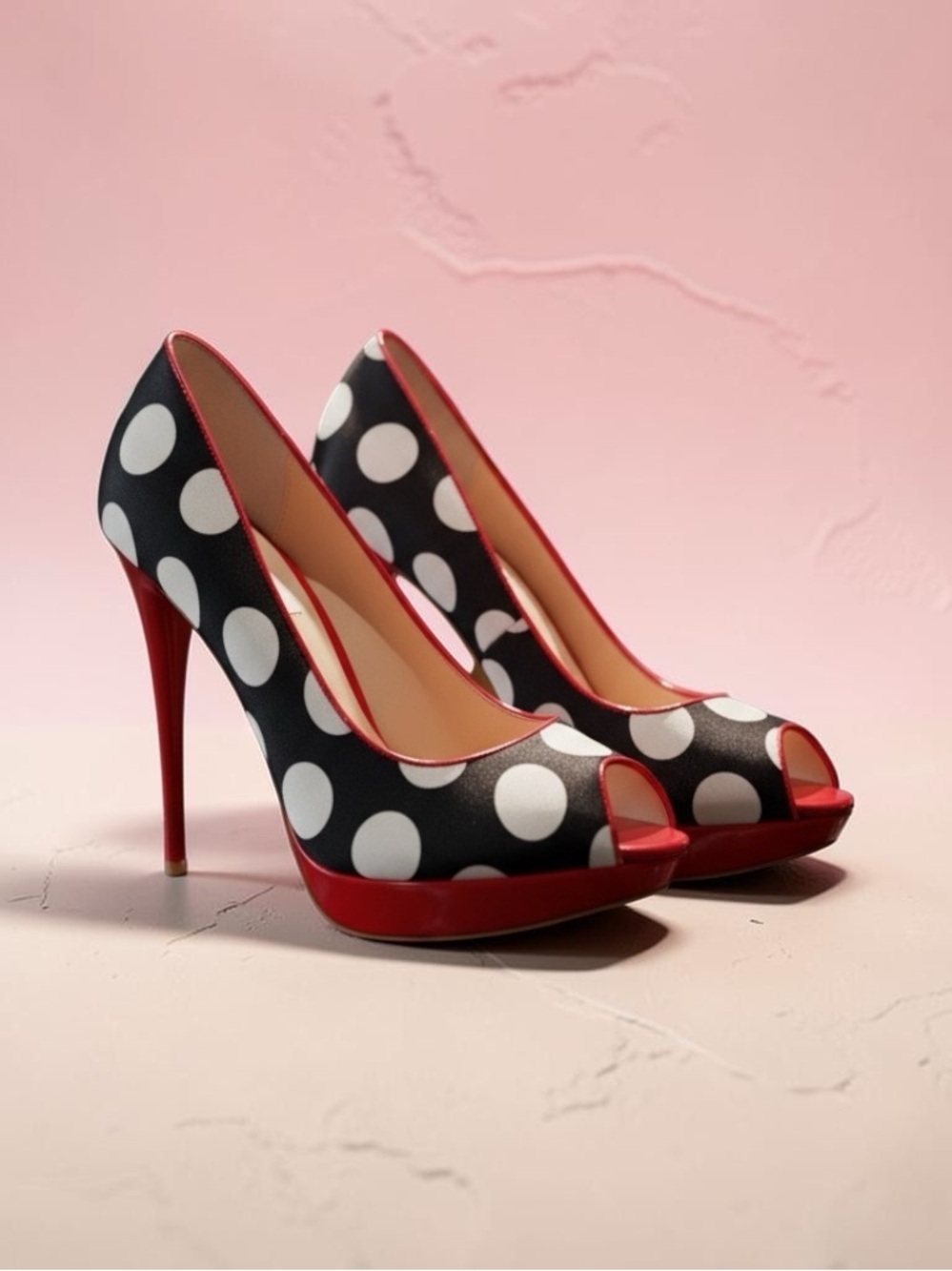 Dune London "Valentina" Polka Dot Stiletto Peep Toe Heels